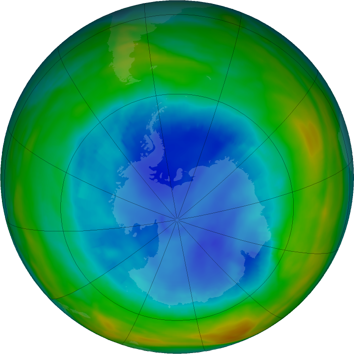 Antarctic ozone map for 13 August 2018